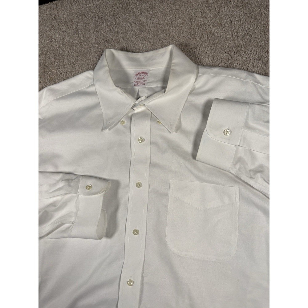 Brooks Brothers Shirt Mens 19 36 White All Cotton Polo Button Down Big Tall 3XL